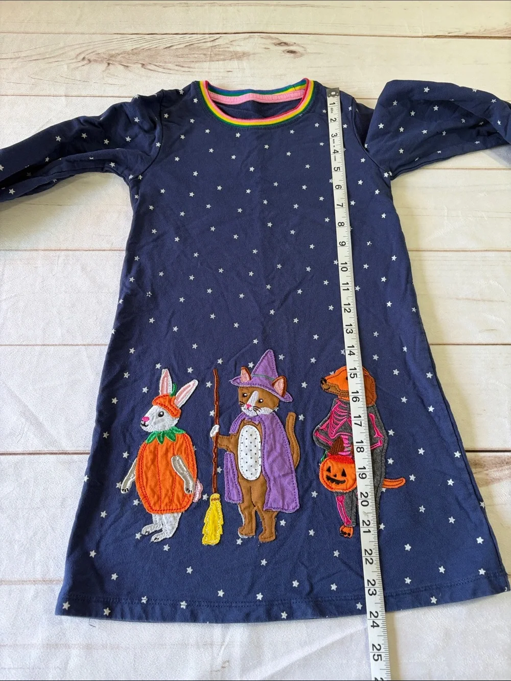 Mini Boden Kids Navy Star Halloween Swearshirt Dress with Animal Appliqués